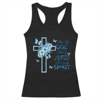 Christian Jesus Racerback Tank Top Blessed By God Saved By Jesus Blue Floral Cross Butterfly Art