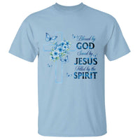 Christian Jesus T Shirt Blessed By God Saved By Jesus Blue Floral Cross Butterfly Art