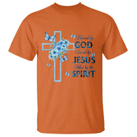 Christian Jesus T Shirt Blessed By God Saved By Jesus Blue Floral Cross Butterfly Art