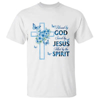 Christian Jesus T Shirt Blessed By God Saved By Jesus Blue Floral Cross Butterfly Art