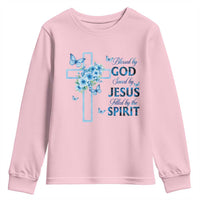 Christian Jesus Youth Sweatshirt Blessed By God Saved By Jesus Blue Floral Cross Butterfly Art