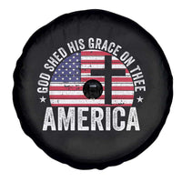 God Shed His Grace On Thee Spare Tire Cover Vintage Patriotic Christian USA Flag Cross - Wonder Print Shop