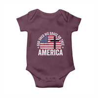 God Shed His Grace On Thee Baby Onesie Vintage Patriotic Christian USA Flag Cross - Wonder Print Shop