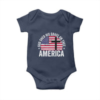 God Shed His Grace On Thee Baby Onesie Vintage Patriotic Christian USA Flag Cross - Wonder Print Shop