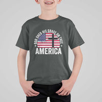 God Shed His Grace On Thee T Shirt For Kid Vintage Patriotic Christian USA Flag Cross - Wonder Print Shop