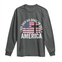 God Shed His Grace On Thee Long Sleeve Shirt Vintage Patriotic Christian USA Flag Cross - Wonder Print Shop