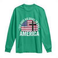 God Shed His Grace On Thee Long Sleeve Shirt Vintage Patriotic Christian USA Flag Cross - Wonder Print Shop