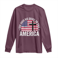 God Shed His Grace On Thee Long Sleeve Shirt Vintage Patriotic Christian USA Flag Cross - Wonder Print Shop