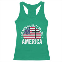 God Shed His Grace On Thee Racerback Tank Top Vintage Patriotic Christian USA Flag Cross - Wonder Print Shop