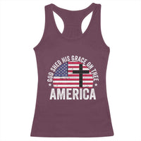 God Shed His Grace On Thee Racerback Tank Top Vintage Patriotic Christian USA Flag Cross - Wonder Print Shop