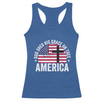 God Shed His Grace On Thee Racerback Tank Top Vintage Patriotic Christian USA Flag Cross - Wonder Print Shop