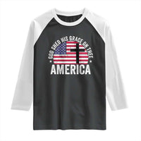 God Shed His Grace On Thee Raglan Shirt Vintage Patriotic Christian USA Flag Cross - Wonder Print Shop