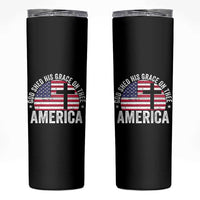 God Shed His Grace On Thee Skinny Tumbler Vintage Patriotic Christian USA Flag Cross - Wonder Print Shop