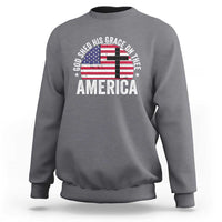 God Shed His Grace On Thee Sweatshirt Vintage Patriotic Christian USA Flag Cross - Wonder Print Shop