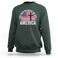 God Shed His Grace On Thee Sweatshirt Vintage Patriotic Christian USA Flag Cross - Wonder Print Shop