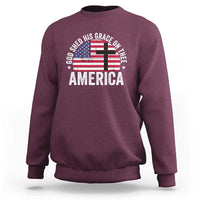God Shed His Grace On Thee Sweatshirt Vintage Patriotic Christian USA Flag Cross - Wonder Print Shop