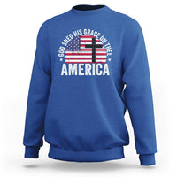 God Shed His Grace On Thee Sweatshirt Vintage Patriotic Christian USA Flag Cross - Wonder Print Shop