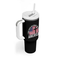 God Shed His Grace On Thee Tumbler With Handle Vintage Patriotic Christian USA Flag Cross - Wonder Print Shop