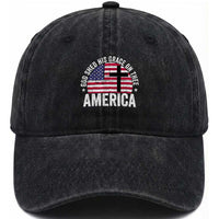 God Shed His Grace On Thee Washed Cotton Baseball Cap Vintage Patriotic Christian USA Flag Cross