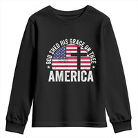 God Shed His Grace On Thee Youth Sweatshirt Vintage Patriotic Christian USA Flag Cross - Wonder Print Shop