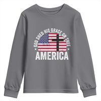 God Shed His Grace On Thee Youth Sweatshirt Vintage Patriotic Christian USA Flag Cross - Wonder Print Shop