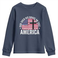 God Shed His Grace On Thee Youth Sweatshirt Vintage Patriotic Christian USA Flag Cross - Wonder Print Shop