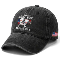 Too Cool For British Rule Washed Cotton Baseball Cap USA American Flag 4th of July