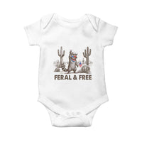 Feral & Free Raccoon Baby Onesie Funny 4th of July Cowboy Meme Retro Independence Day - Wonder Print Shop