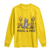 Feral & Free Raccoon Long Sleeve Shirt Funny 4th of July Cowboy Meme Retro Independence Day - Wonder Print Shop