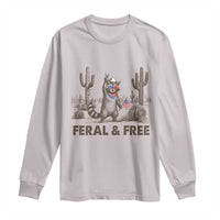 Feral & Free Raccoon Long Sleeve Shirt Funny 4th of July Cowboy Meme Retro Independence Day - Wonder Print Shop