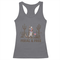 Feral & Free Raccoon Racerback Tank Top Funny 4th of July Cowboy Meme Retro Independence Day - Wonder Print Shop