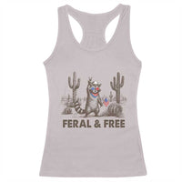 Feral & Free Raccoon Racerback Tank Top Funny 4th of July Cowboy Meme Retro Independence Day - Wonder Print Shop