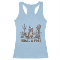 Feral & Free Raccoon Racerback Tank Top Funny 4th of July Cowboy Meme Retro Independence Day - Wonder Print Shop