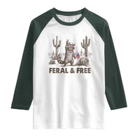 Feral & Free Raccoon Raglan Shirt Funny 4th of July Cowboy Meme Retro Independence Day - Wonder Print Shop