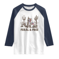 Feral & Free Raccoon Raglan Shirt Funny 4th of July Cowboy Meme Retro Independence Day - Wonder Print Shop