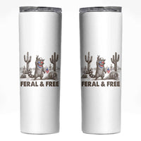 Feral & Free Raccoon Skinny Tumbler Funny 4th of July Cowboy Meme Retro Independence Day - Wonder Print Shop