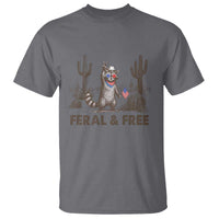 Feral & Free Raccoon T Shirt Funny 4th of July Cowboy Meme Retro Independence Day - Wonder Print Shop