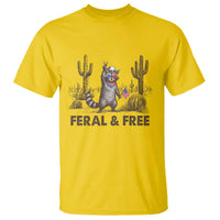 Feral & Free Raccoon T Shirt Funny 4th of July Cowboy Meme Retro Independence Day - Wonder Print Shop