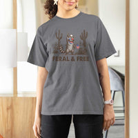 Feral & Free Raccoon T Shirt For Women Funny 4th of July Cowboy Meme Retro Independence Day - Wonder Print Shop