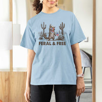 Feral & Free Raccoon T Shirt For Women Funny 4th of July Cowboy Meme Retro Independence Day - Wonder Print Shop