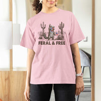 Feral & Free Raccoon T Shirt For Women Funny 4th of July Cowboy Meme Retro Independence Day - Wonder Print Shop