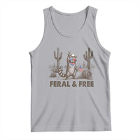 Feral & Free Raccoon Tank Top Funny 4th of July Cowboy Meme Retro Independence Day - Wonder Print Shop