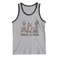 Feral & Free Raccoon Tank Top Funny 4th of July Cowboy Meme Retro Independence Day - Wonder Print Shop