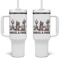 Feral & Free Raccoon Tumbler With Handle Funny 4th of July Cowboy Meme Retro Independence Day - Wonder Print Shop