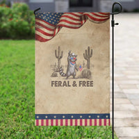 Feral & Free Raccoon Garden Flag Funny 4th of July Cowboy Meme Retro Independence Day