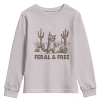 Feral & Free Raccoon Youth Sweatshirt Funny 4th of July Cowboy Meme Retro Independence Day - Wonder Print Shop