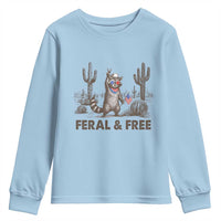 Feral & Free Raccoon Youth Sweatshirt Funny 4th of July Cowboy Meme Retro Independence Day - Wonder Print Shop