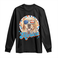 Funny Golden Retriever Merica Long Sleeve Shirt 4th of July Dog Mom Dad Patriotic USA Retro 90s - Wonder Print Shop