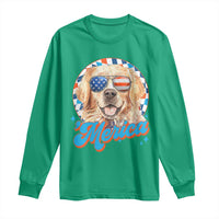 Funny Golden Retriever Merica Long Sleeve Shirt 4th of July Dog Mom Dad Patriotic USA Retro 90s - Wonder Print Shop