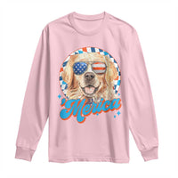 Funny Golden Retriever Merica Long Sleeve Shirt 4th of July Dog Mom Dad Patriotic USA Retro 90s - Wonder Print Shop